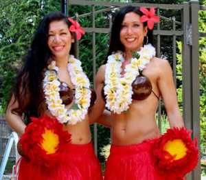 Hula Dancers in Colorful Matching Costumes